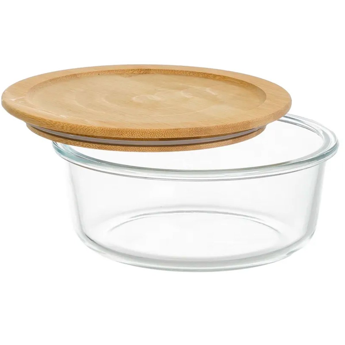 Boîte de conservation ronde en verre et bambou 950ml transparent, WADIGA