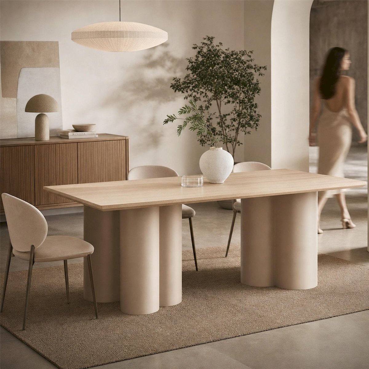 Table à manger chêne collection CONVALDER chêne blanchi et beige, RECOLLECTION