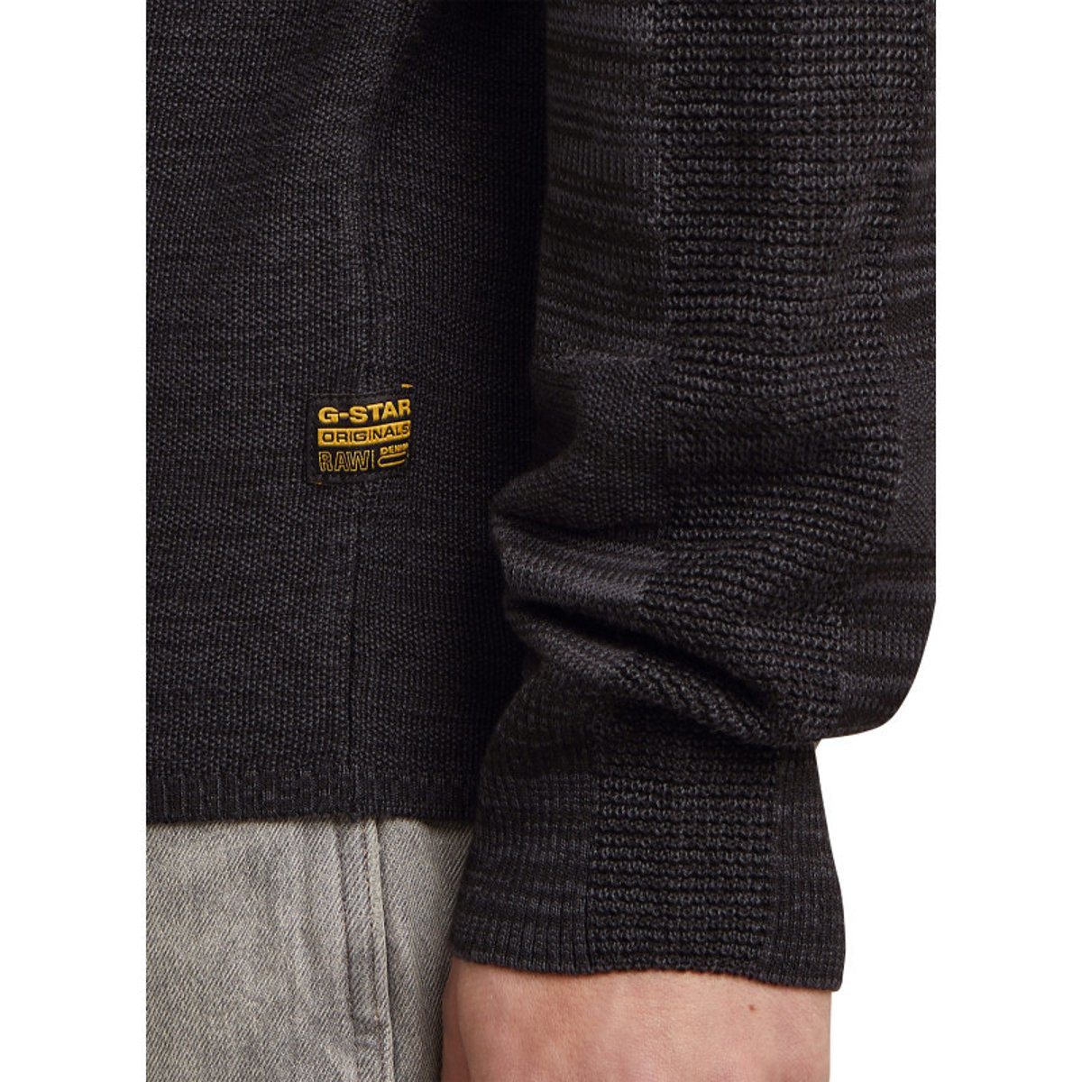 Pull noir uni avec des manches longues et une coupe droite à col rond noir, G-Star RAW