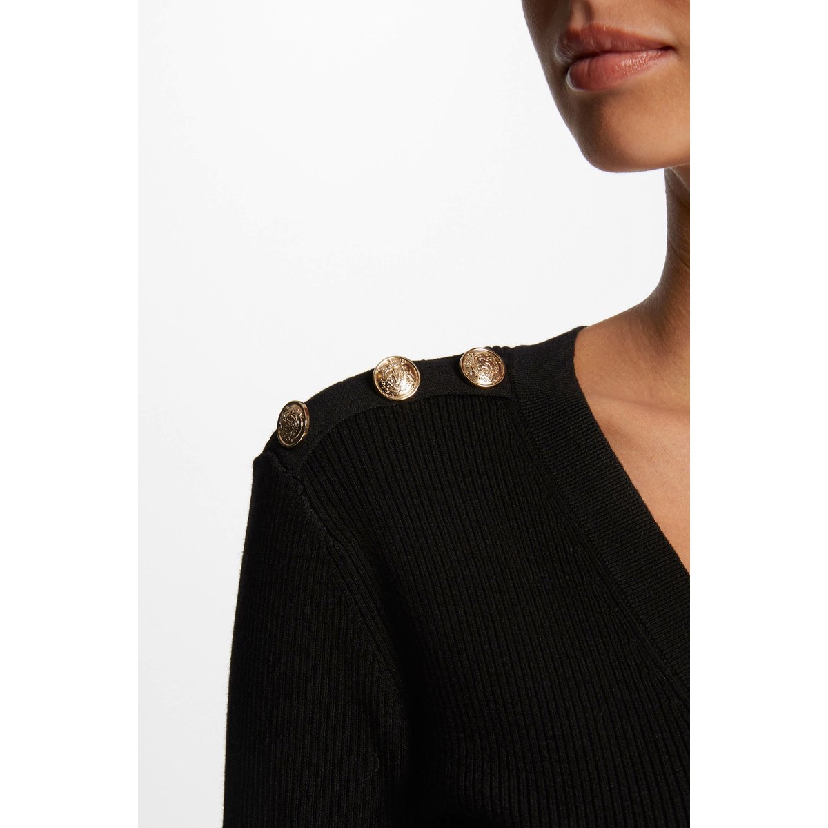 Robe tricot midi ajustée noir, MORGAN