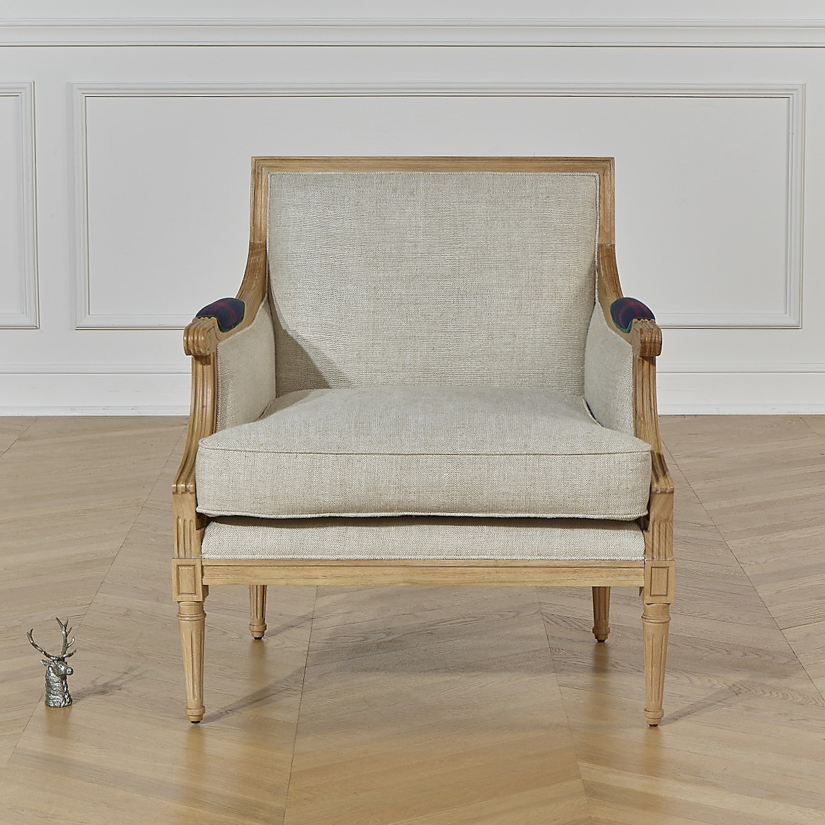 Fauteuil bergère en bois massif et velours de coton style écossais VILLANDRY lin, ROBIN DES BOIS