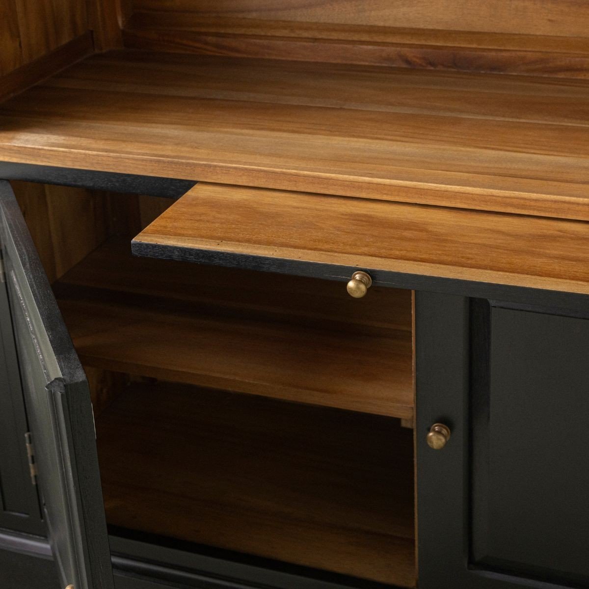 Bibliothèque 2 portes en acacia massif noir H240 cm - FONTAINEBLEAU noir, SIGNATURE