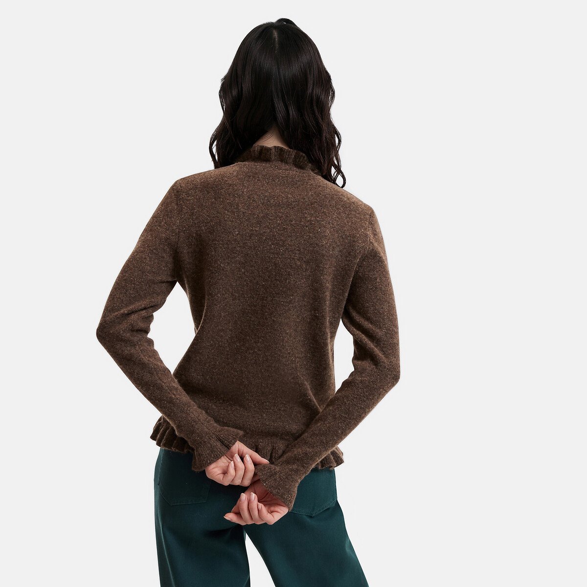 Pull avec détails volants marron, LA REDOUTE COLLECTIONS