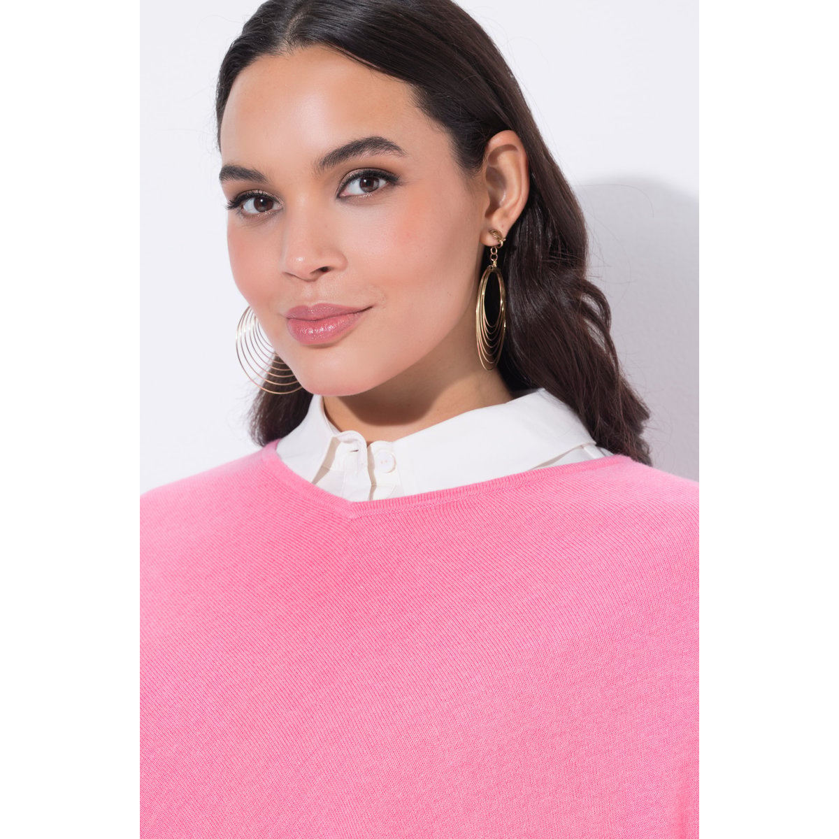 Poncho en maille de laine mélangée rose vif, ULLA POPKEN