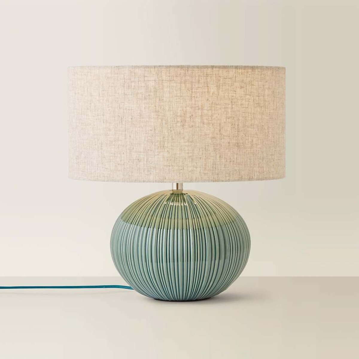 Reeva Ribbed Ceramic Table Lamp with Linen Shade green, SO'HOME