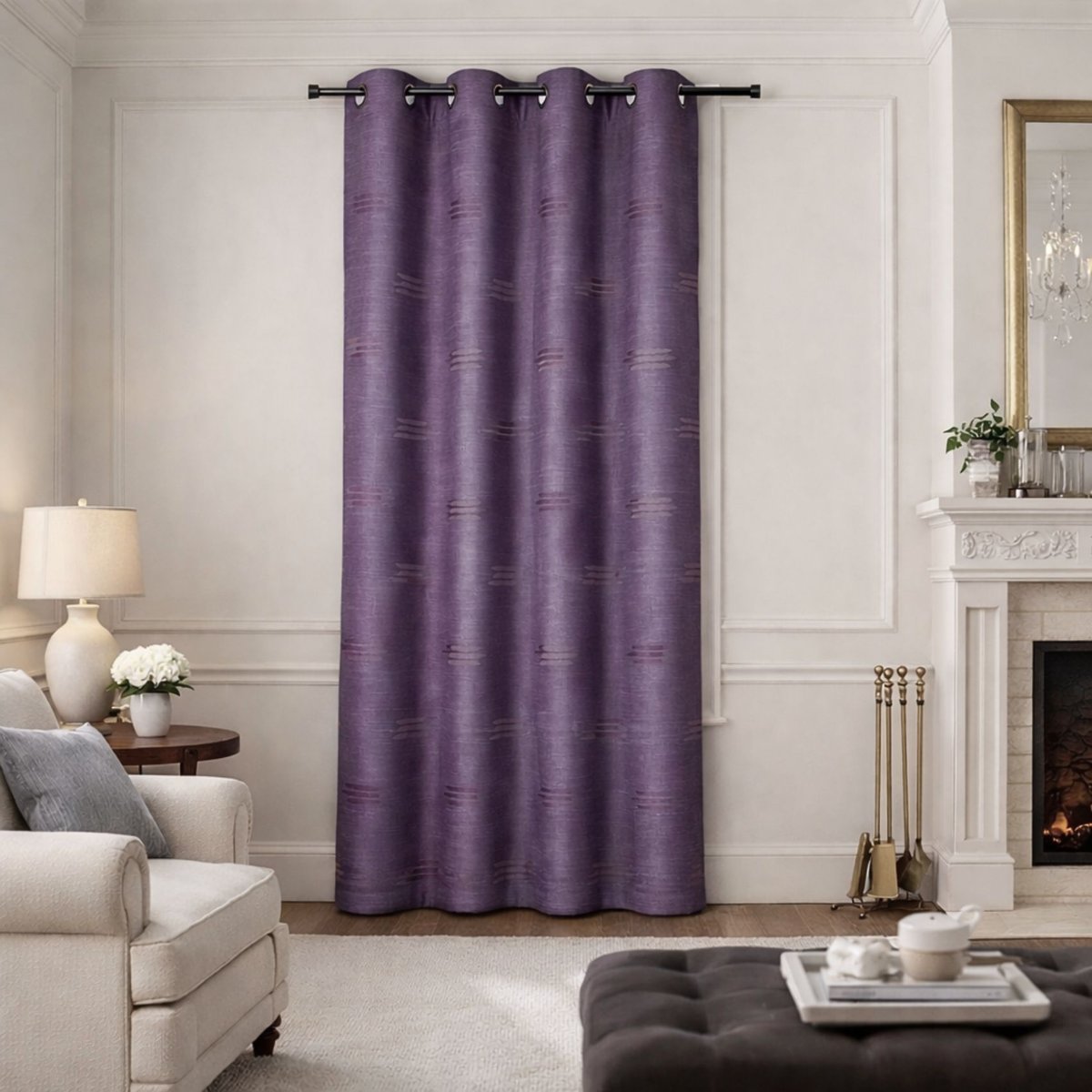 Rideau jacquard à formes géométriques et œillets prune, HOME MAISON