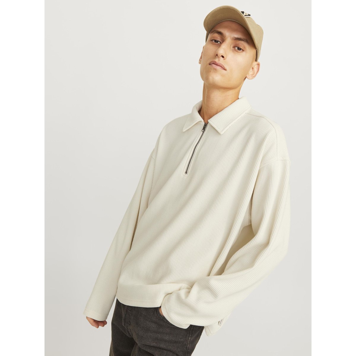 Sweat À Mi-Fermeture Éclair antique white, JACK & JONES