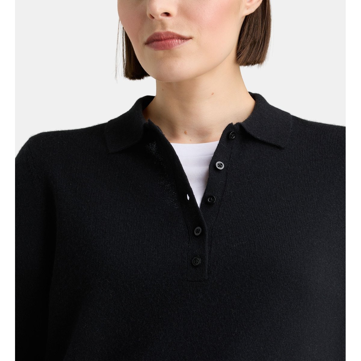 Pull polo faon droit en cachemire noir, GALERIES LAFAYETTE
