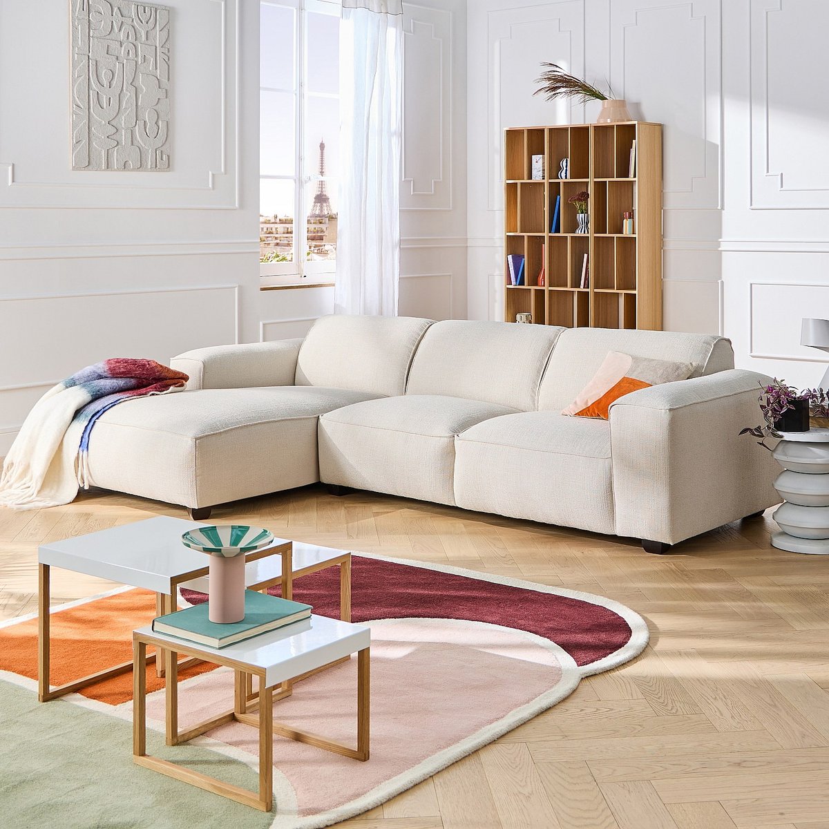 Canapé d'angle en tissu bouclette courte POSADA ll ivoire, HABITAT
