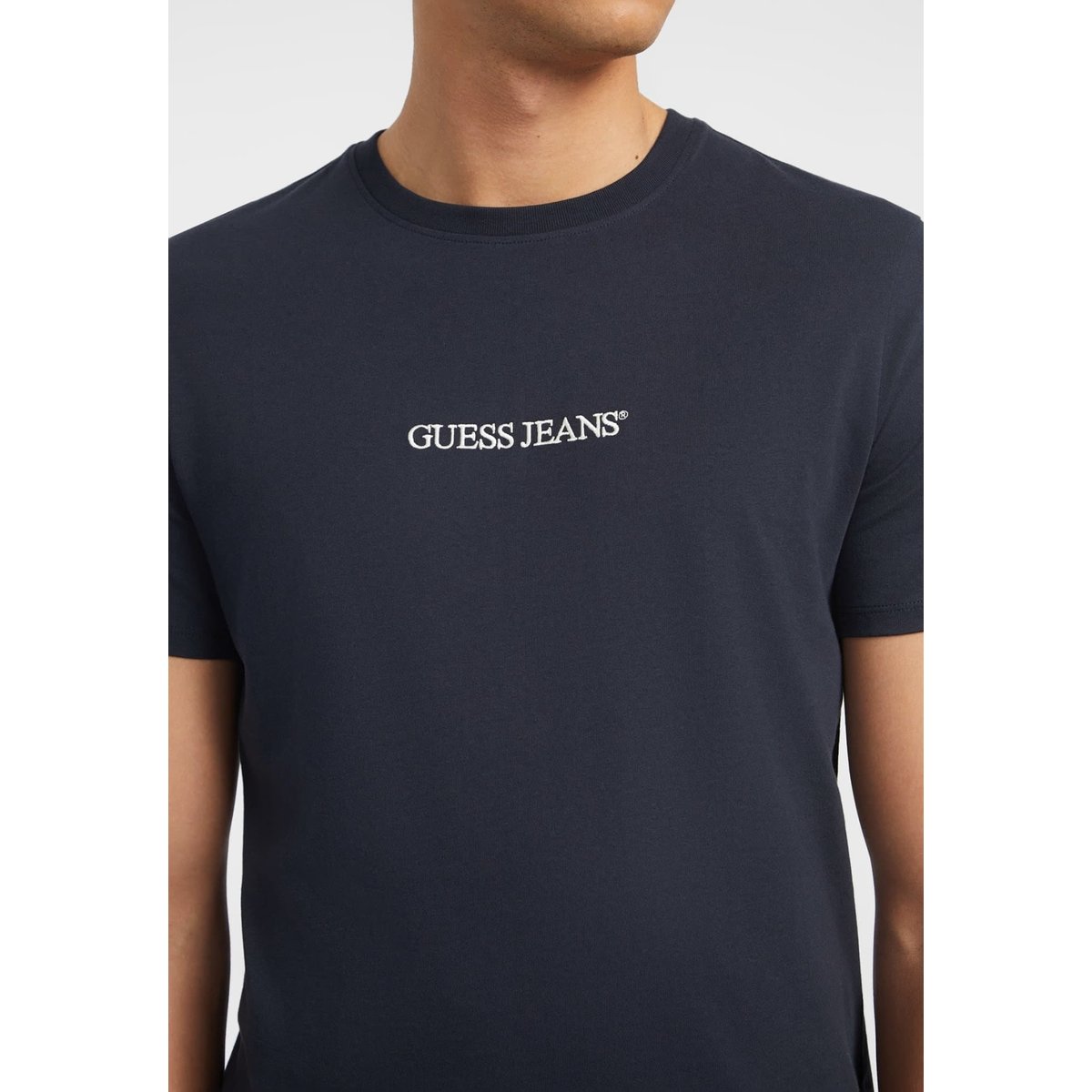 T-Shirt Slim Logo Brodé bleu foncé, GUESS