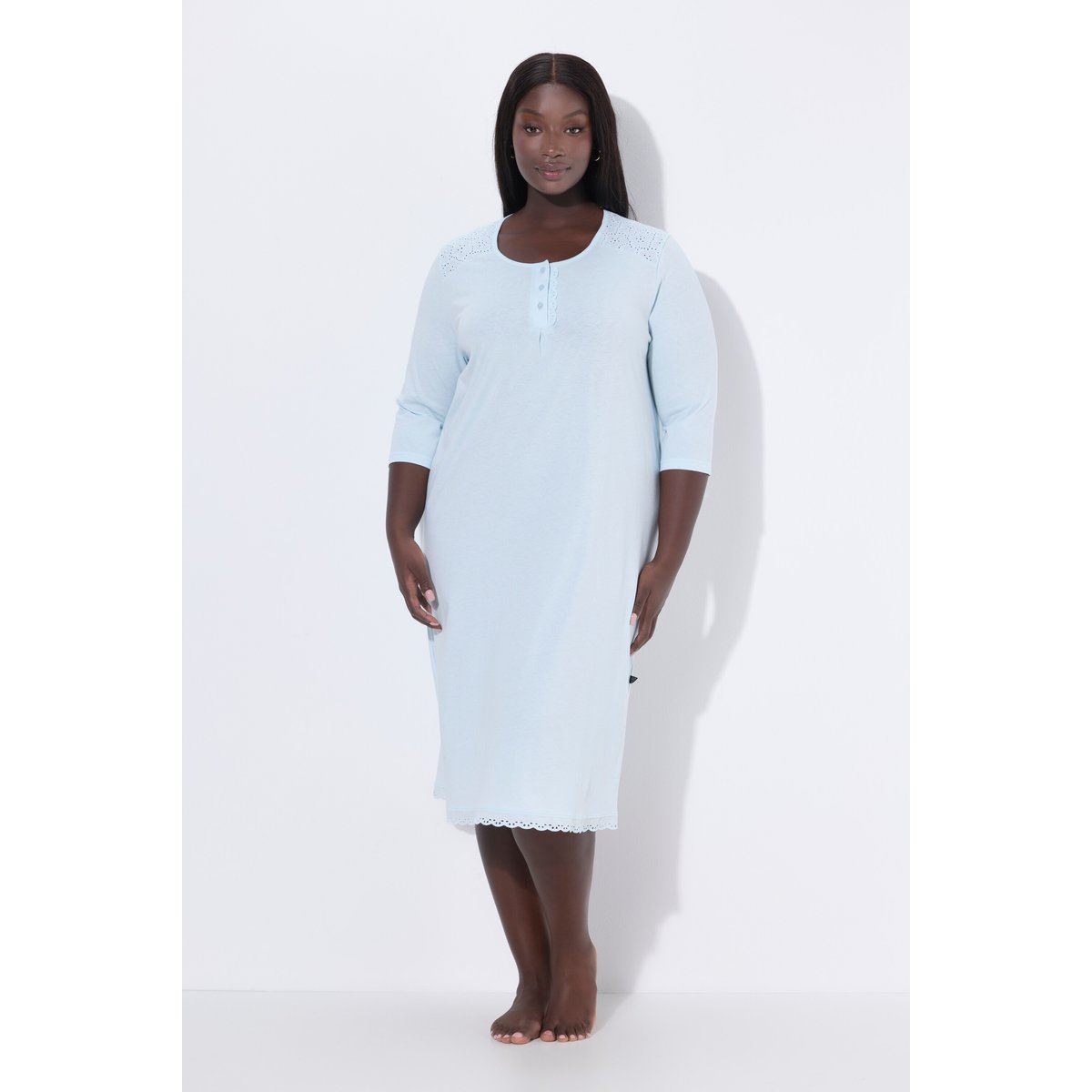 Chemise de nuit à col rond et manches 3/4 bleu mer de glace, ULLA POPKEN