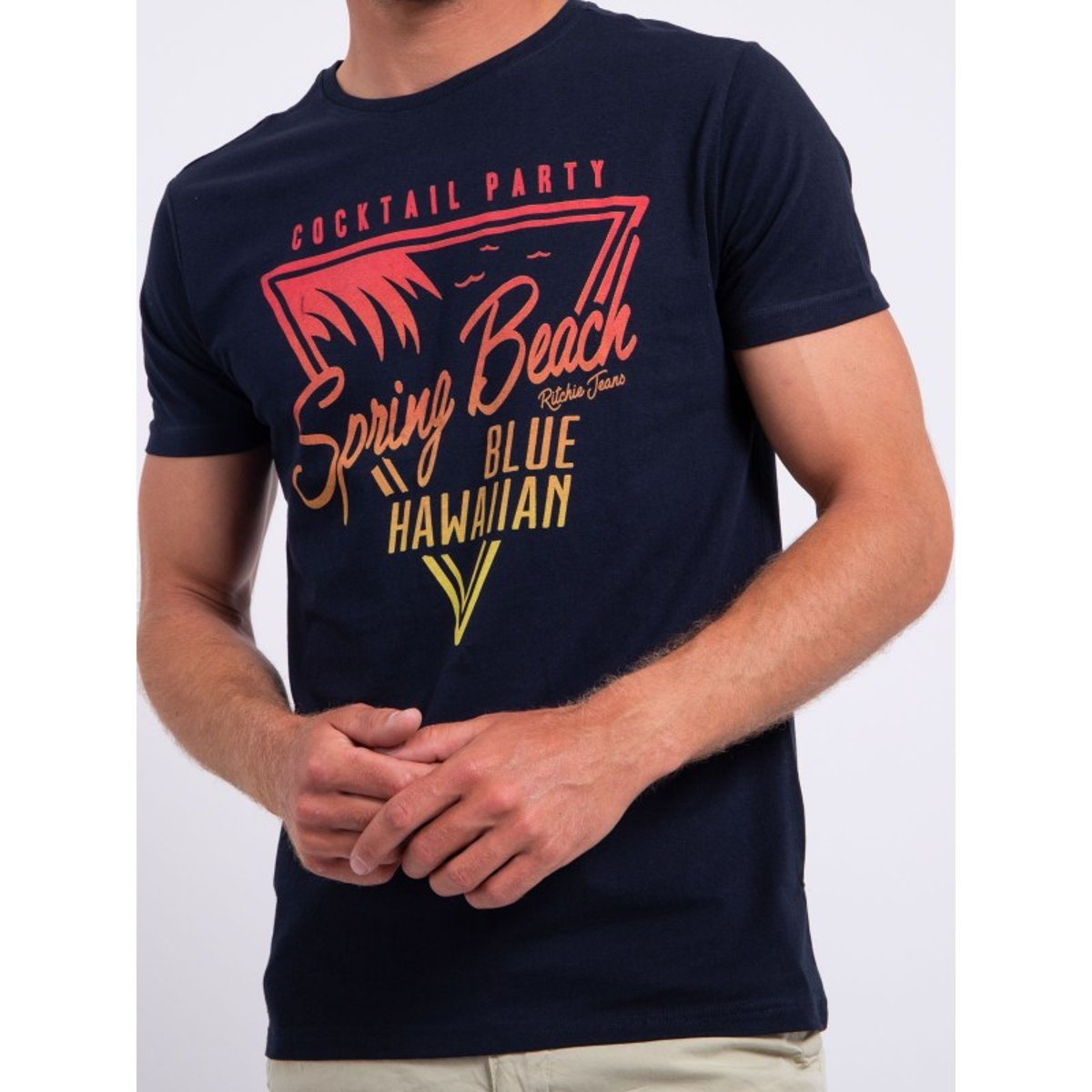 T-shirt Manches Courtes Col Rond Pur Coton Noclark bleu marine, RITCHIE