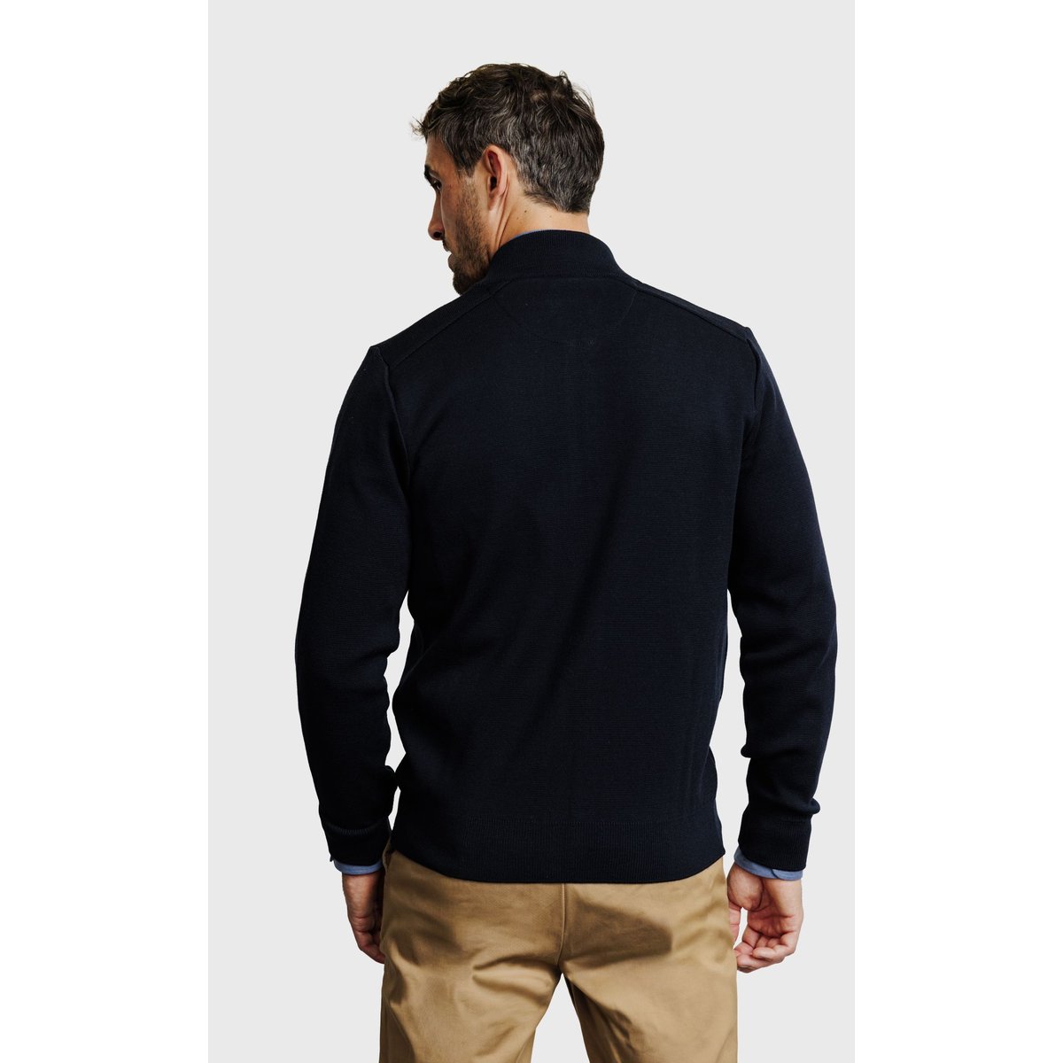 Gilet en maille Milano 3 fils en laine mérinos bleu marine, ACROSS