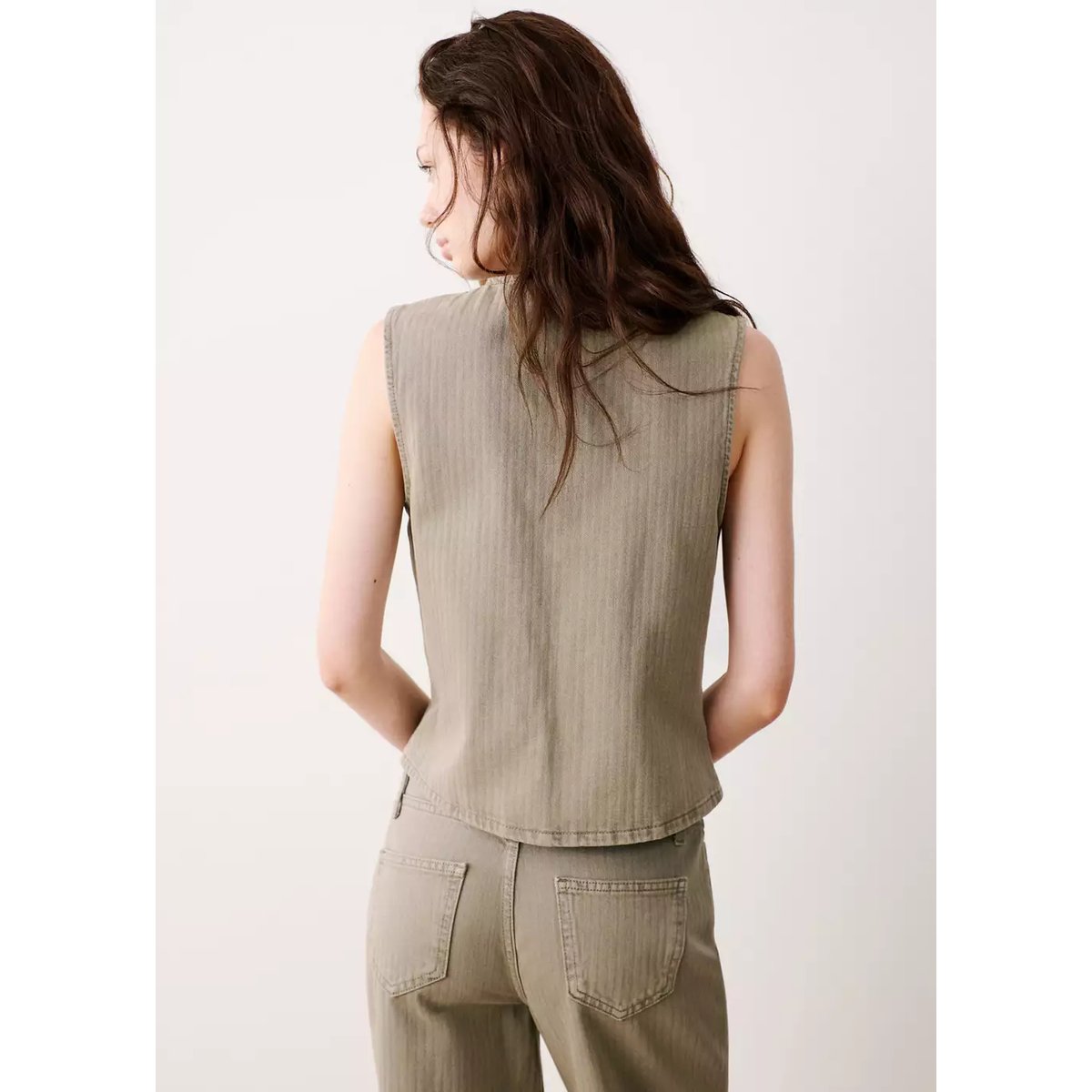 Gilet en jean rayé kaki, MANGO TEEN