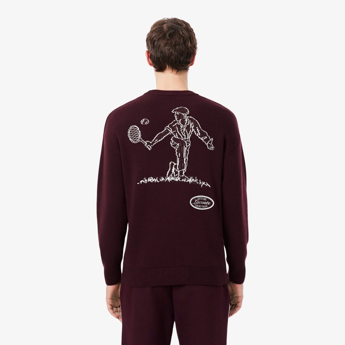 Pull col rond Tennis Héritage laine mélangée marron-3ke, LACOSTE