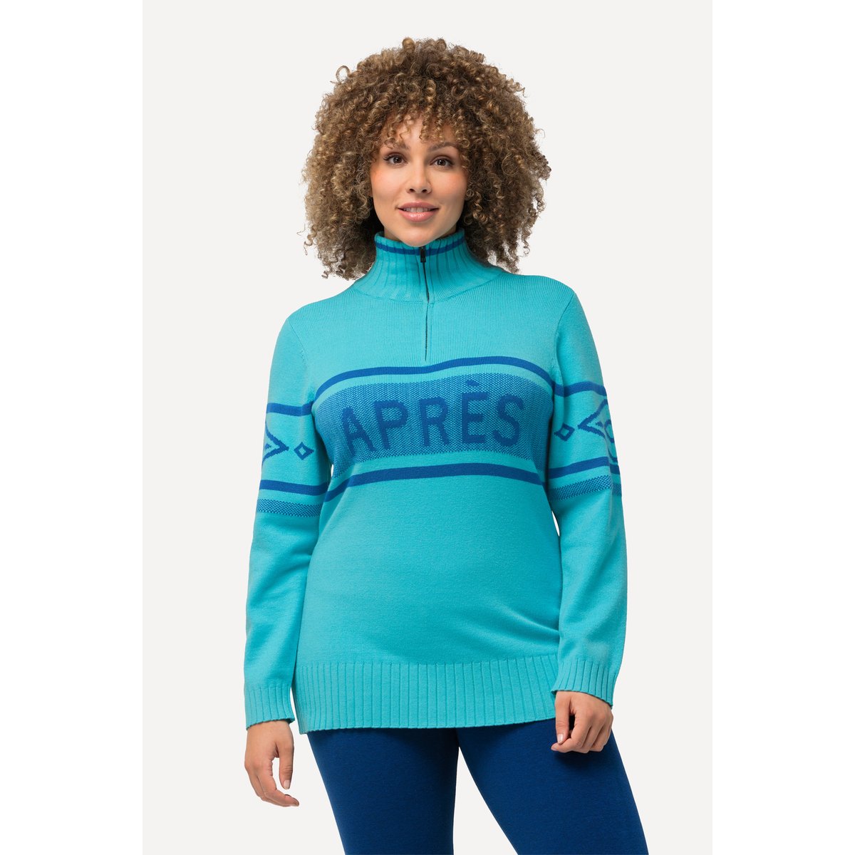 Pull camionneur à manches longues et col turquoise clair, ULLA POPKEN