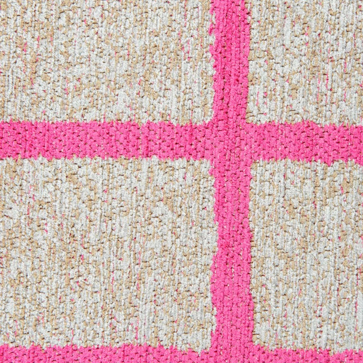 Tapis intérieur extérieur jacquard, CARO rose fuchsia sur fond beige clair, RECOLLECTION