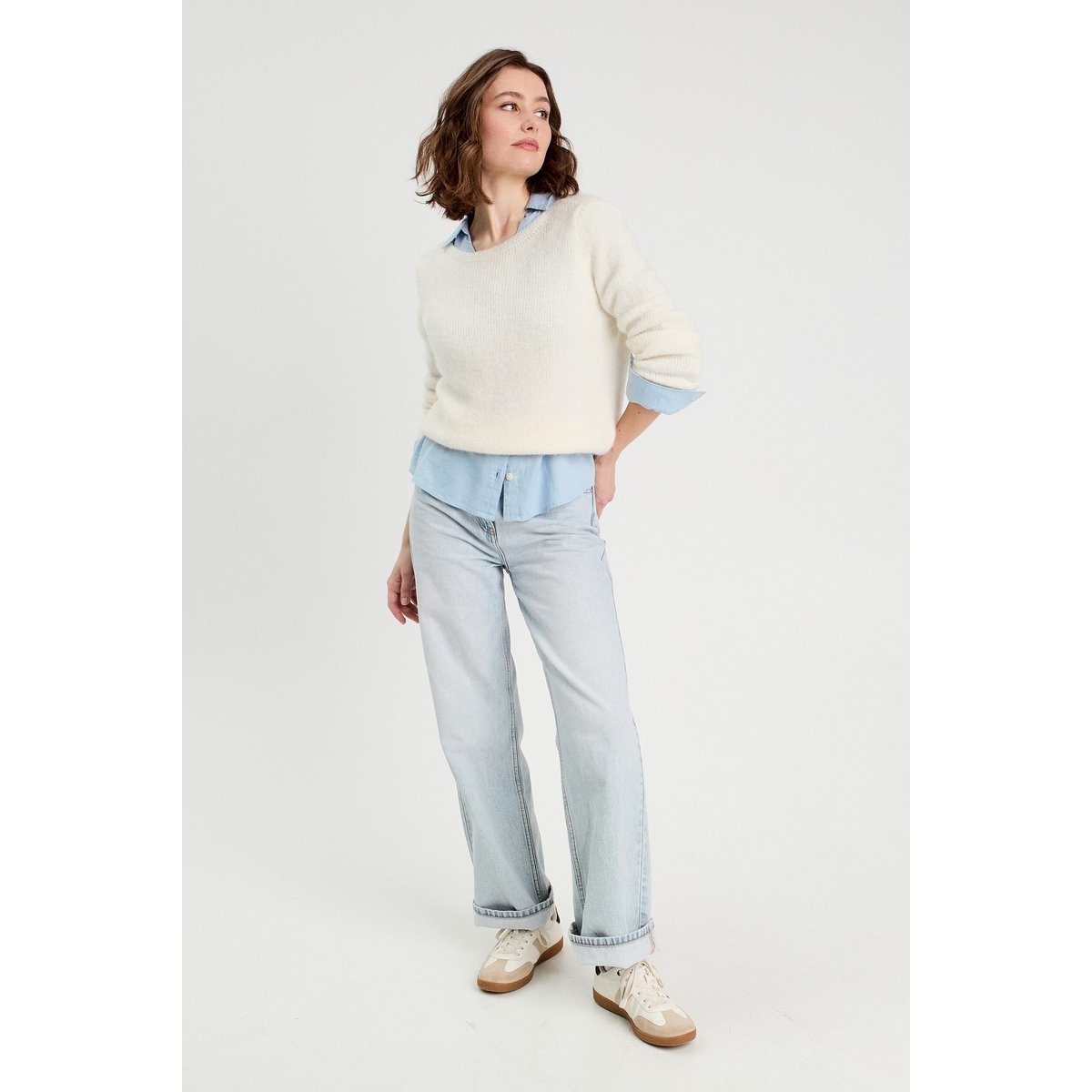 Chemise manches longues contenant du lin bleu pastel, CACHE CACHE
