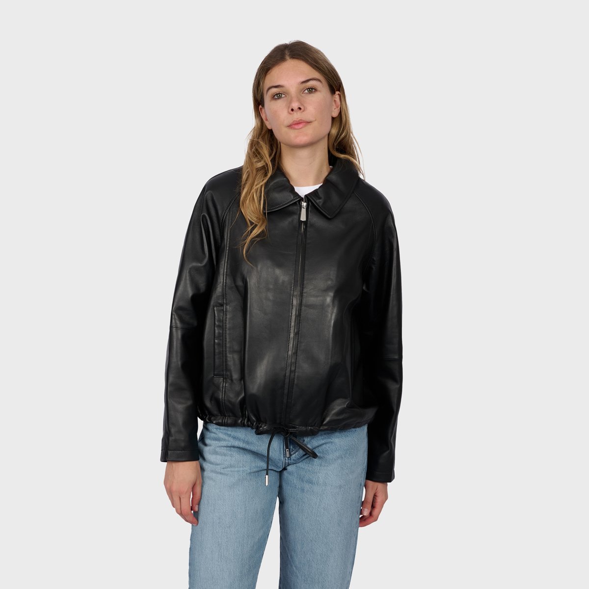 Blouson en cuir à col chemise MELROSE noir, OAKWOOD
