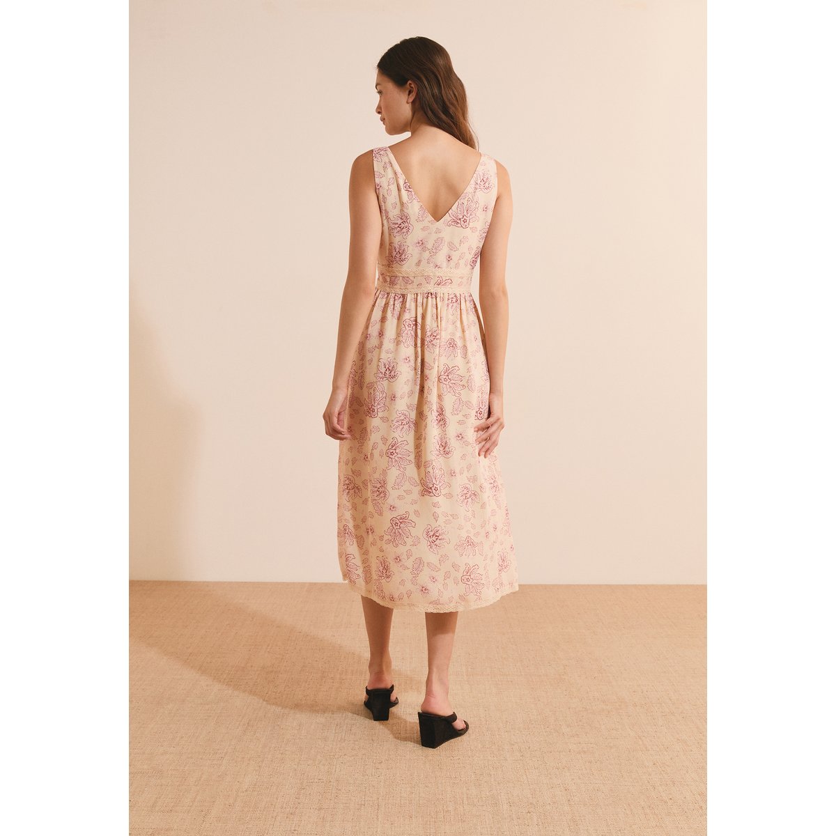 Robe midi col V à motifs ROMA IMP multicolore, ETAM