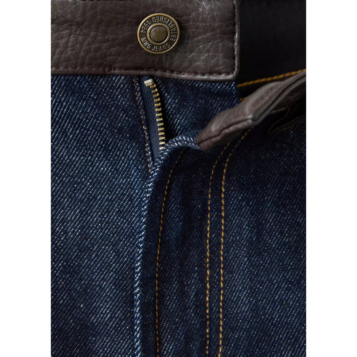 Jean détail similicuir bleu, MANGO