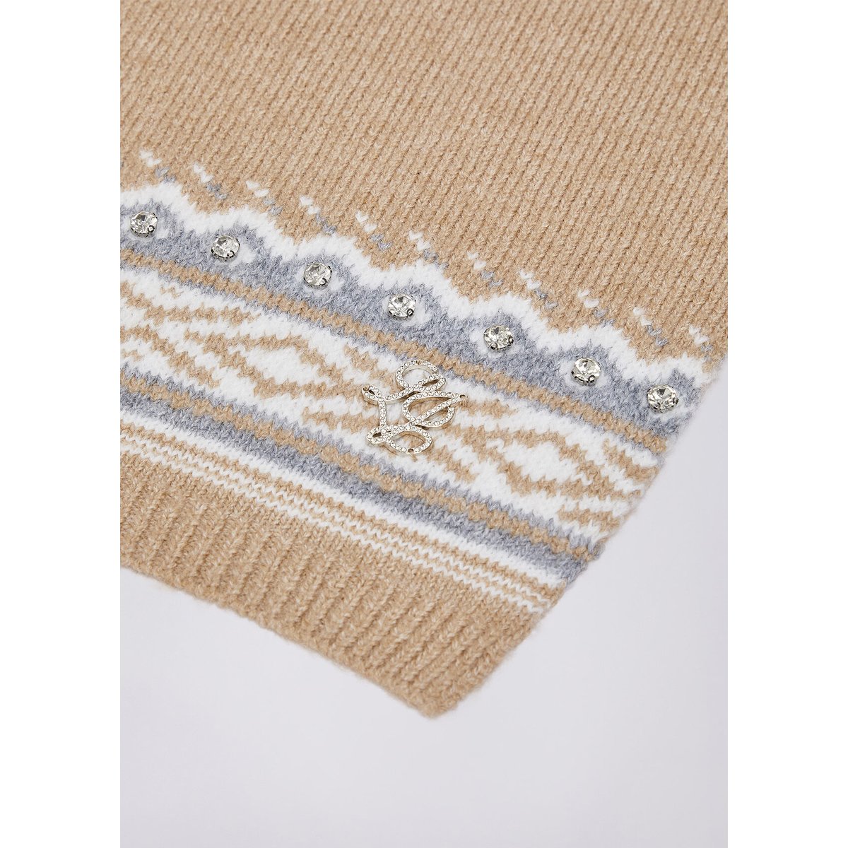 Écharpe jacquard avec broderies bijoux camel, LIU JO