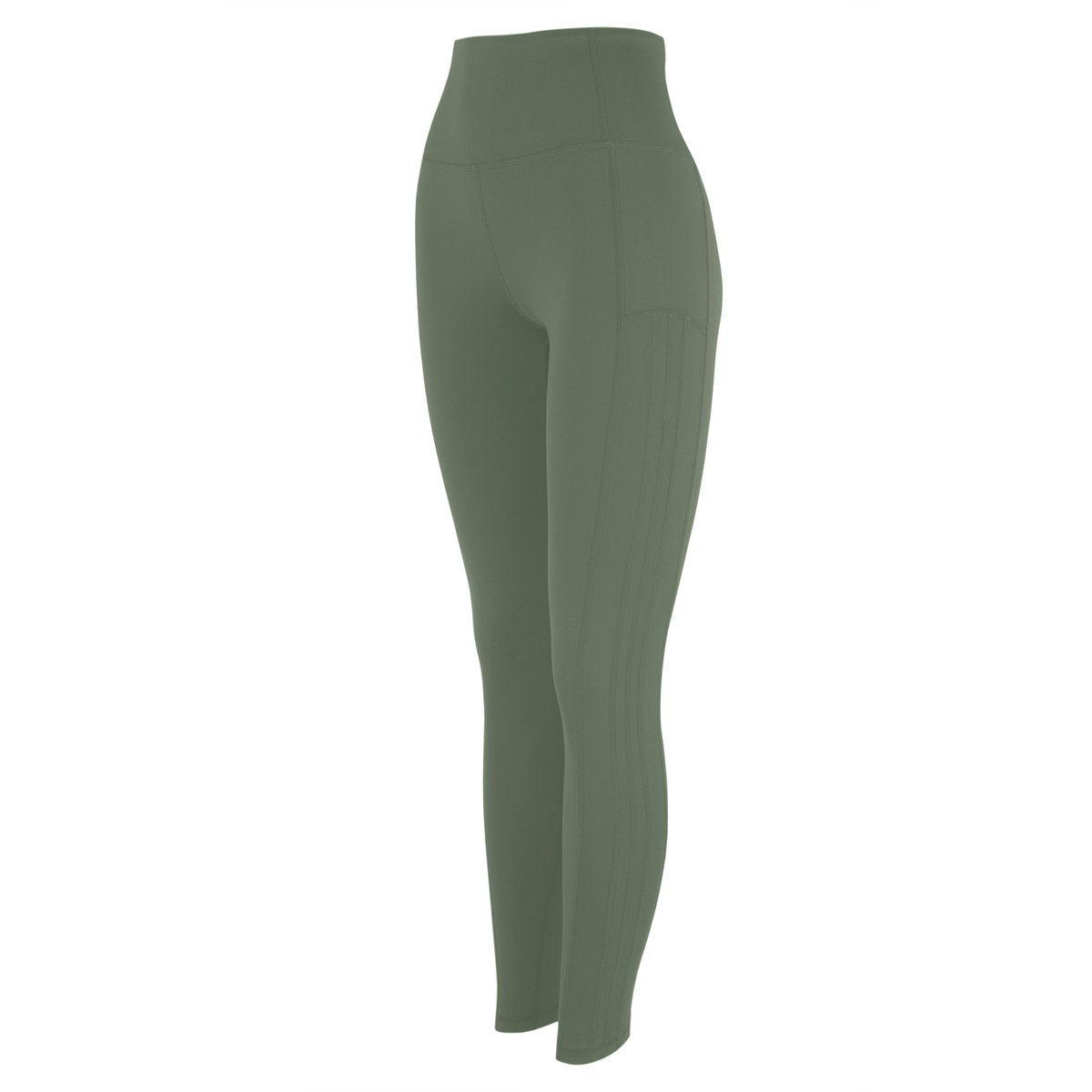 Legging de sport femme Asura Longueur longue taille haute double ceinture vert olive profond, BORN