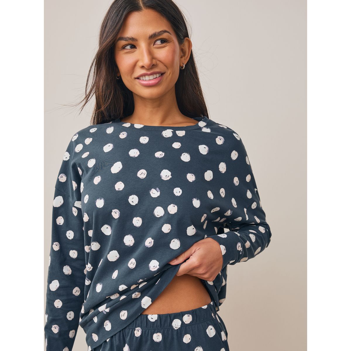 Pyjama à manches longues bleu marine à pois, NEXT