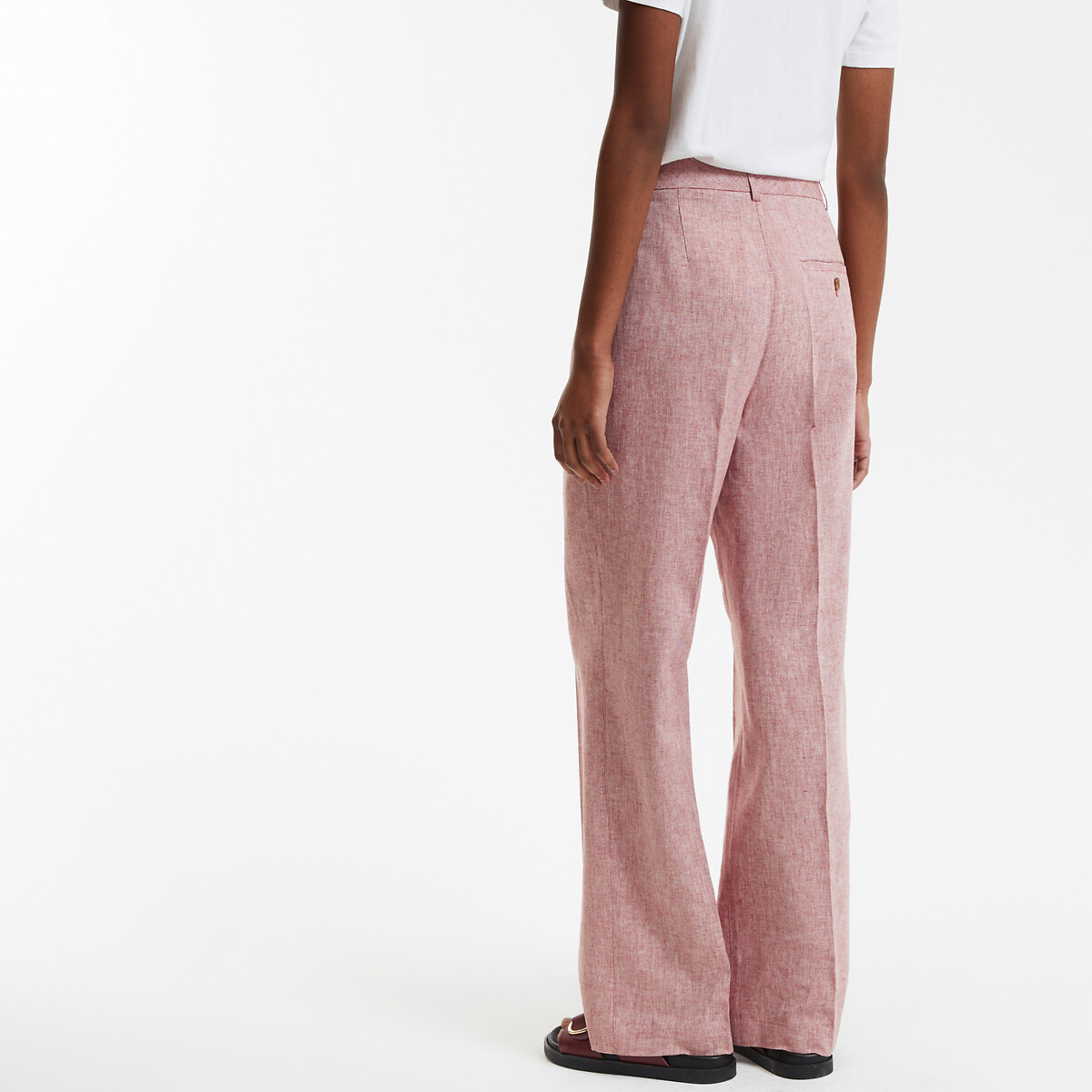 Straight Linen/cotton Trousers with Wide Leg dusty pink, LA REDOUTE COLLECTIONS