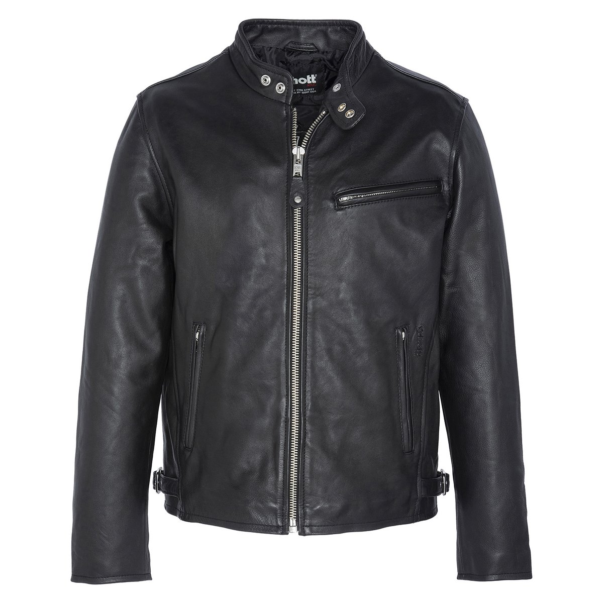 Blouson motard noir, cuir de vachette noir, SCHOTT