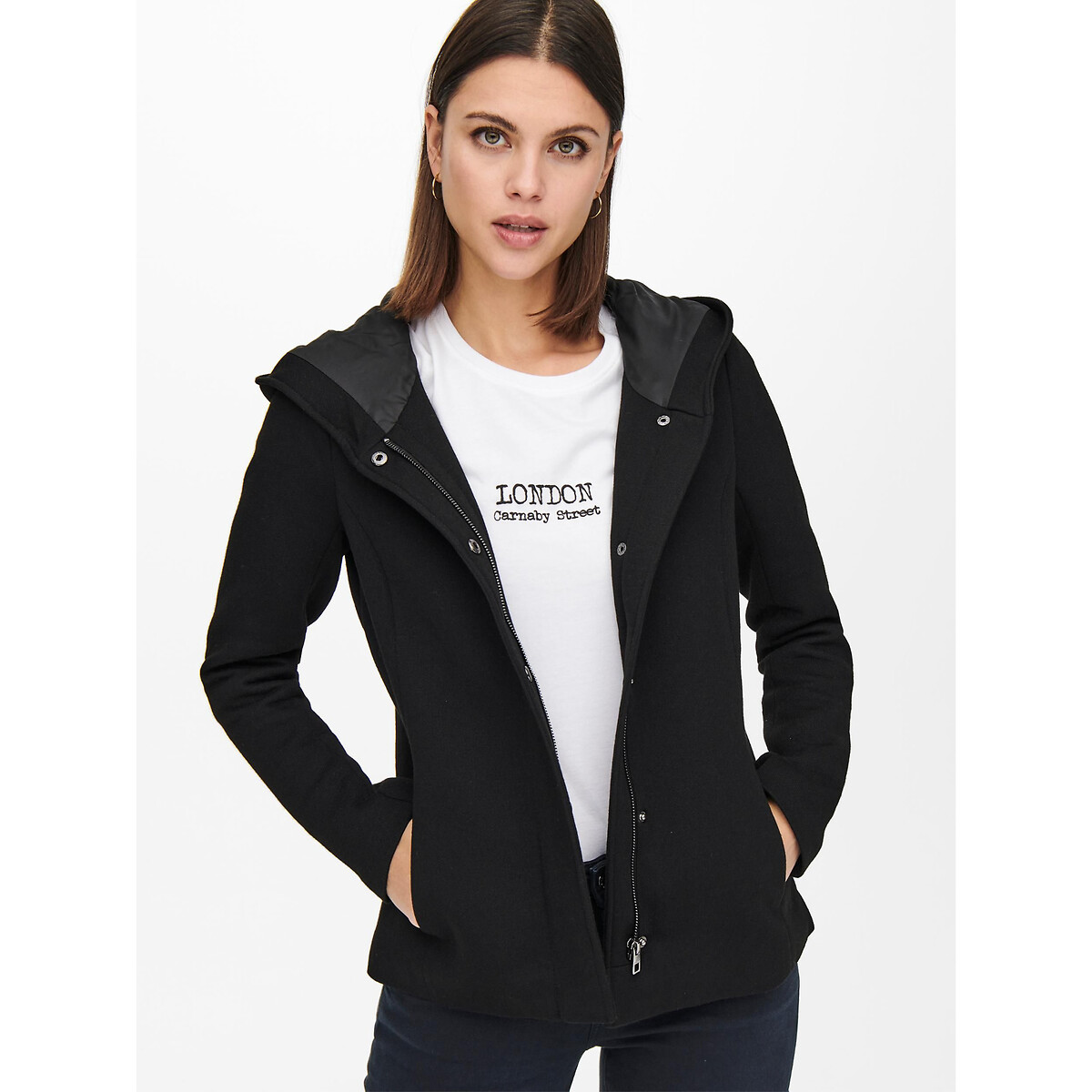 Blouson à capuche noir, ONLY