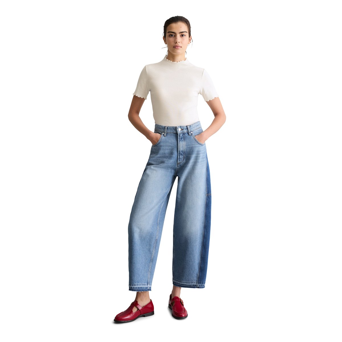 Jeans modèle Enni large barrel cropped avec des fibres de feuilles d'ananas bleu moyen, MARC O’POLO DENIM