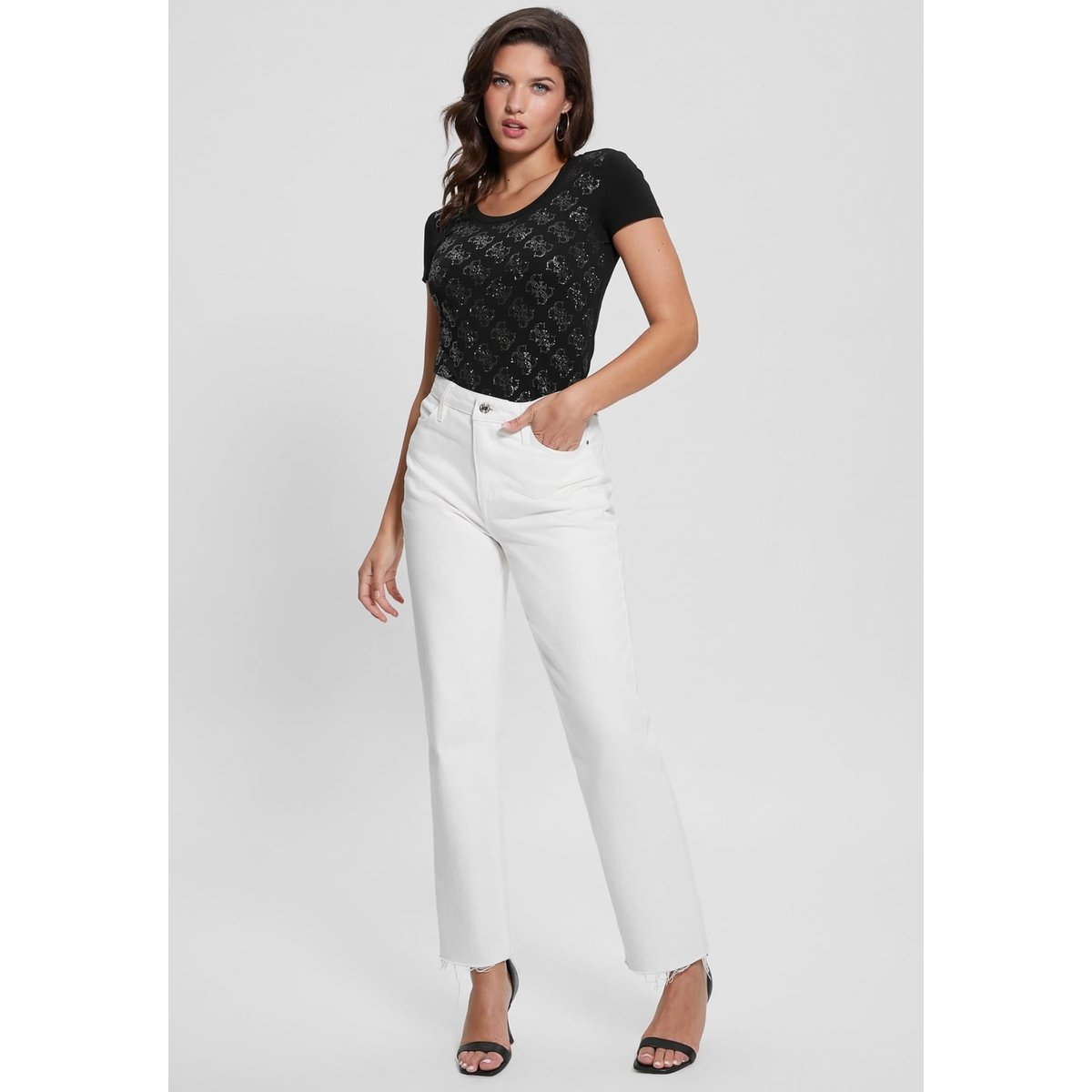 T-Shirt Logo 4G Strass noir, GUESS