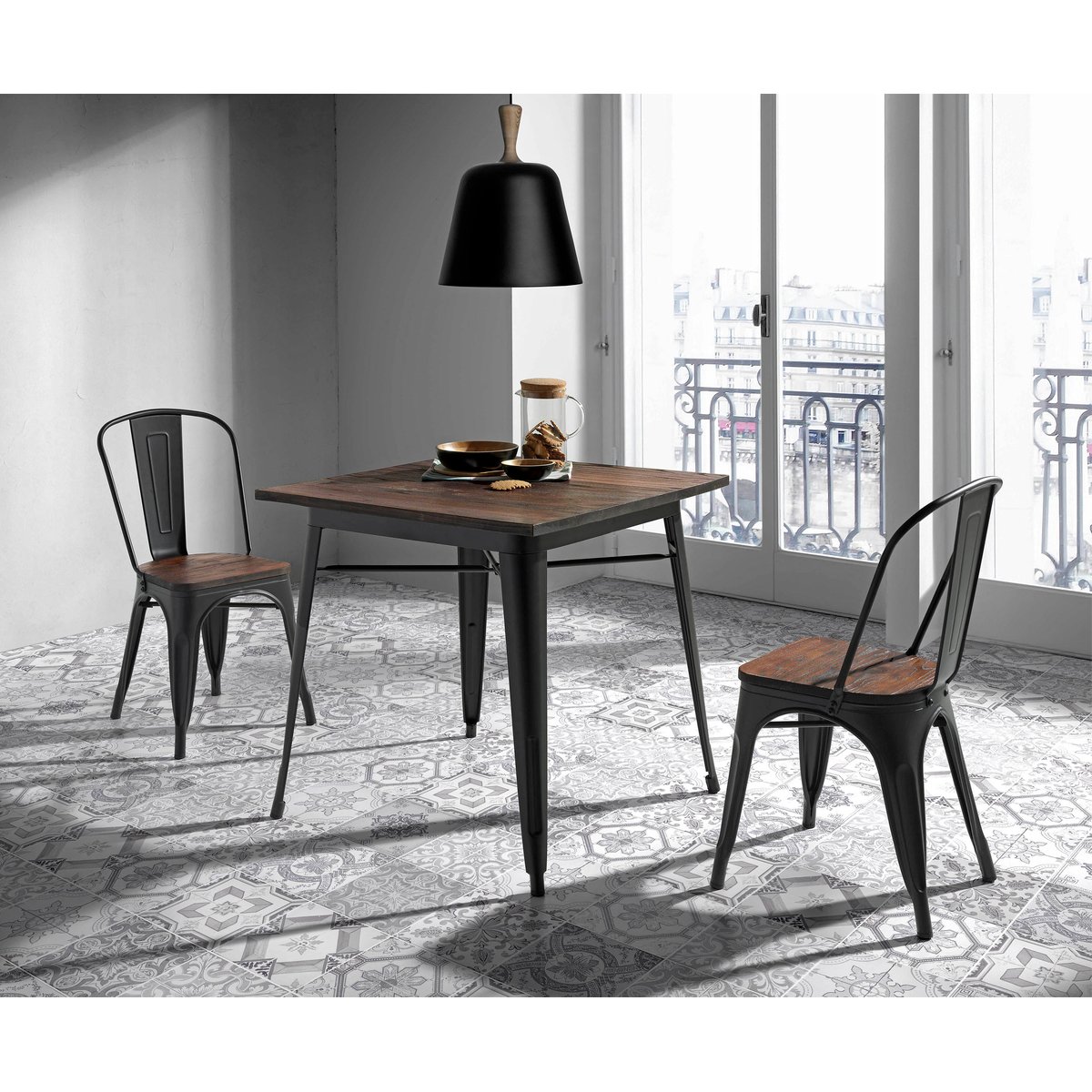 Lot de 2 chaises en métal et BOIS, MEET graphite-noyer, HISPANOHOGAR