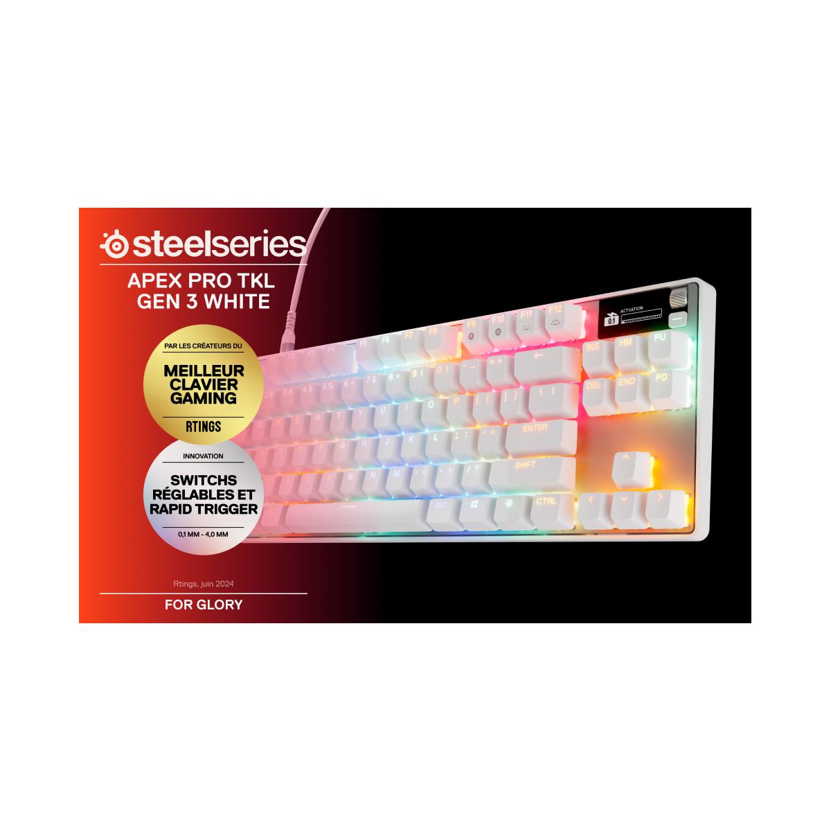 Clavier gamer Apex Pro TKL Gen 3 FR Blanc couleur unique, STEELSERIES