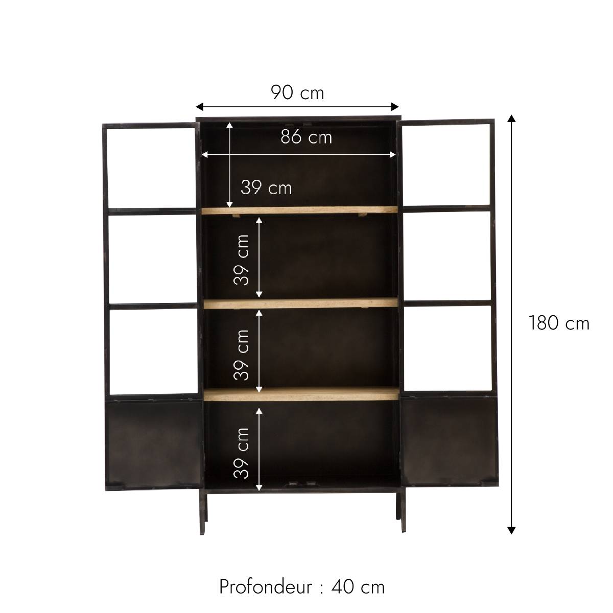 Vitrine haute en métal  LOCKER noir, MADE IN MEUBLES 