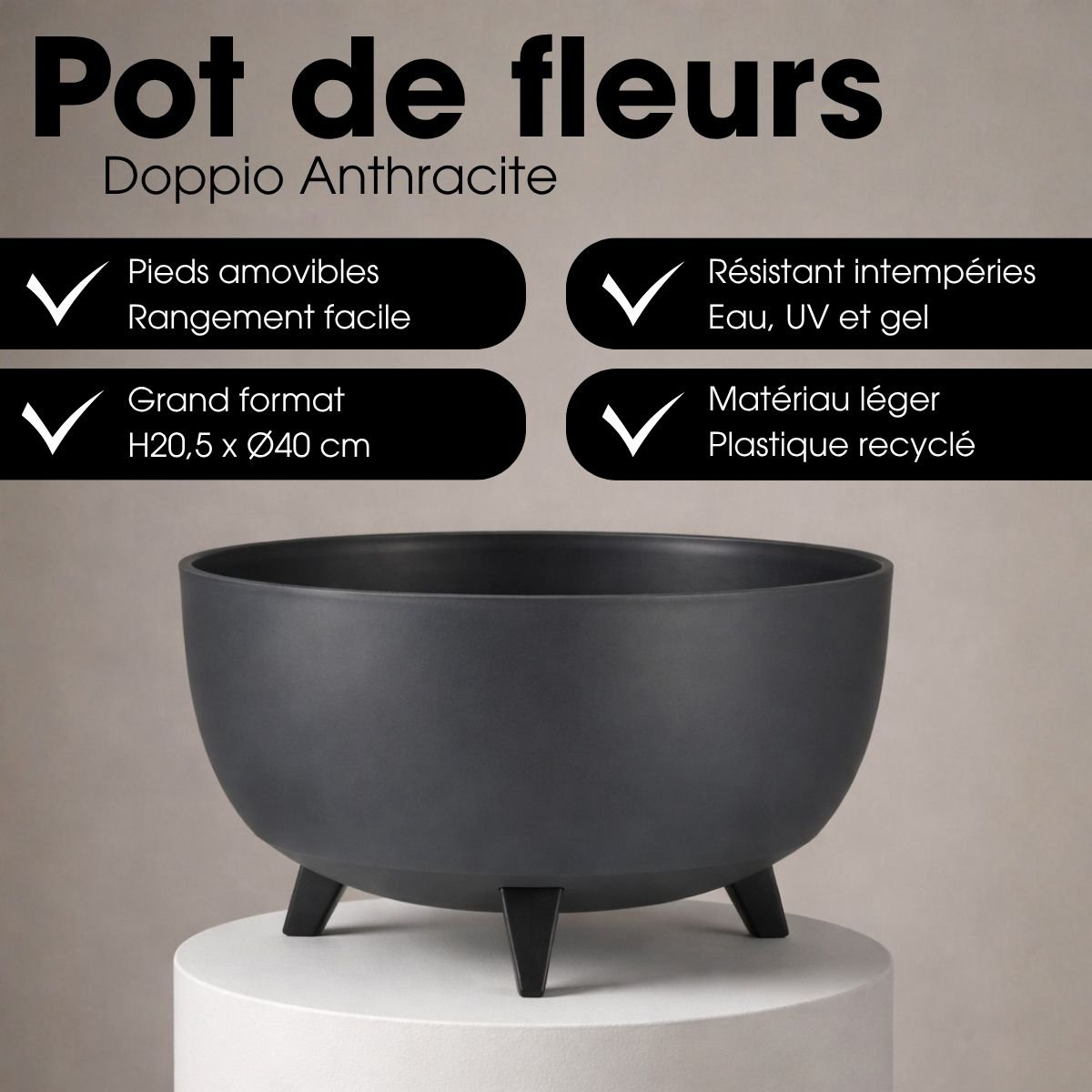 Bac à plantes DOPPIO anthracite, MICA DECORATIONS