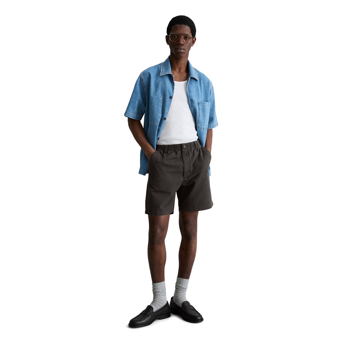 Short modèle Filip relaxed en coton bio et en lin gris foncé, MARC O’POLO DENIM