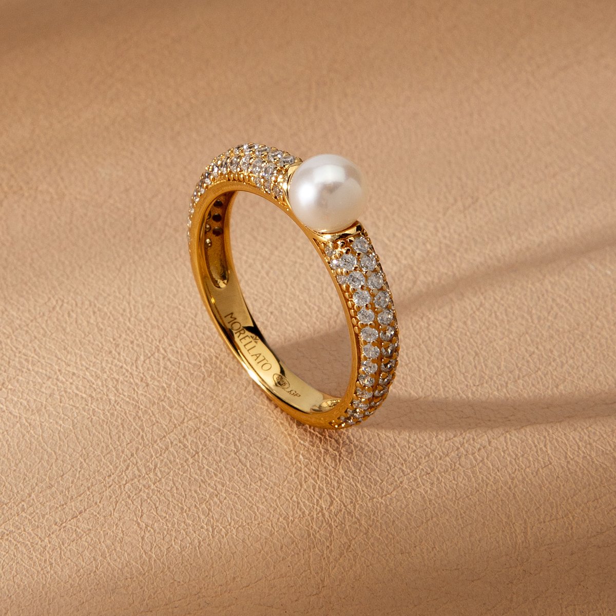 Bagues en Zircon/zircons Cubiques/perle/argent 925/1000 Recyclé et Zircon or jaune, MORELLATO