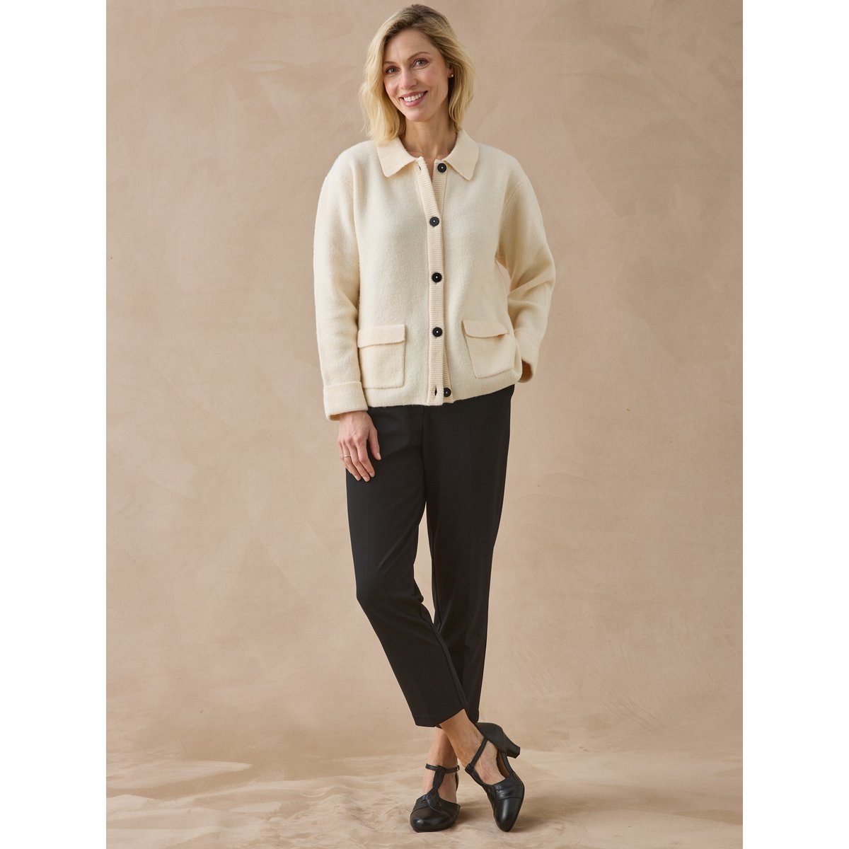 Gilet maille milano col polo ecru, DAXON