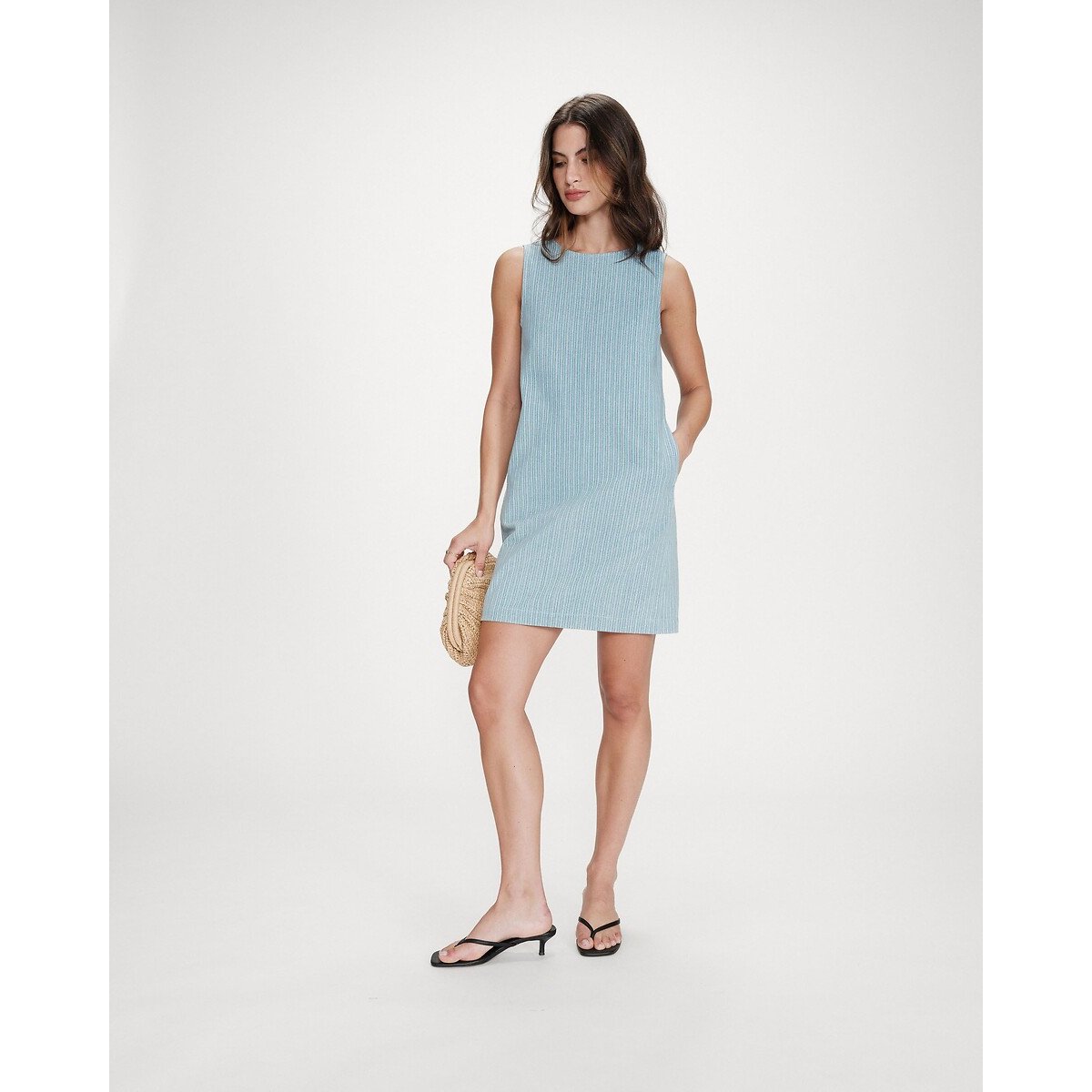 Abito corto in denim a righe VANESSA rigato blu, GRACE & MILA