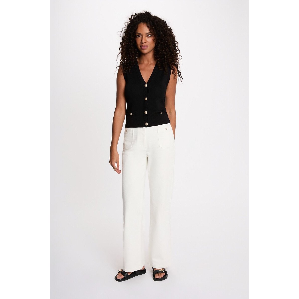 Sleeveless V-Neck Cardigan black, MORGAN