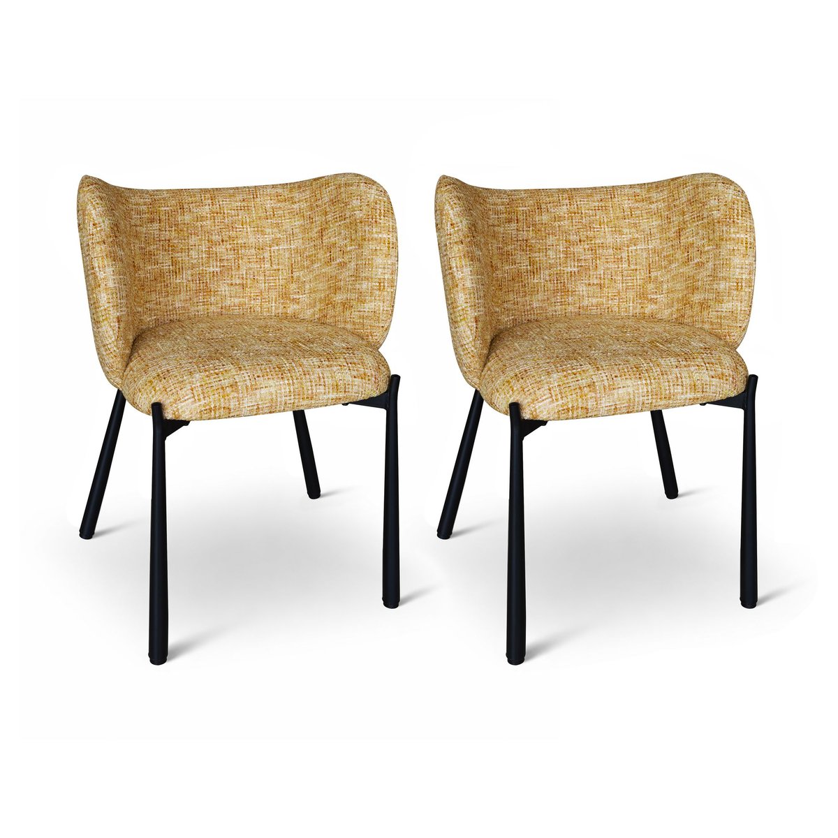 Lot de 2 fauteuils de table pied métal et tissu tweed, SUZAN ocre, NOW'S HOME