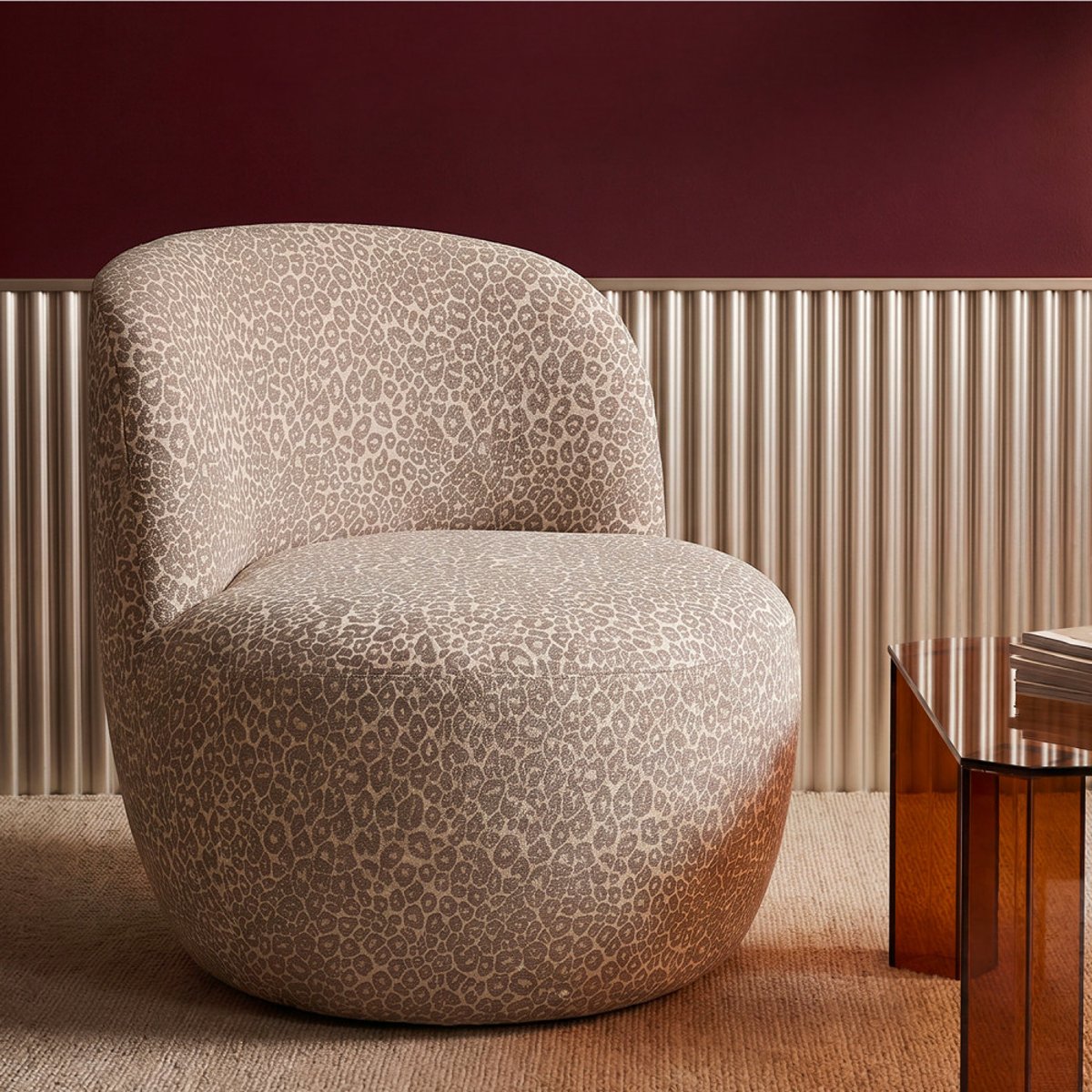 Fauteuil rond en tissu imprimé léopard- MO beige, DRAWER