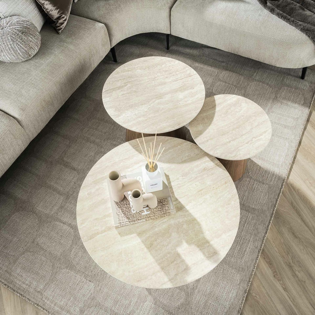 Table basse ronde en céramique (set de 3) ASCOLI beige, PIER IMPORT