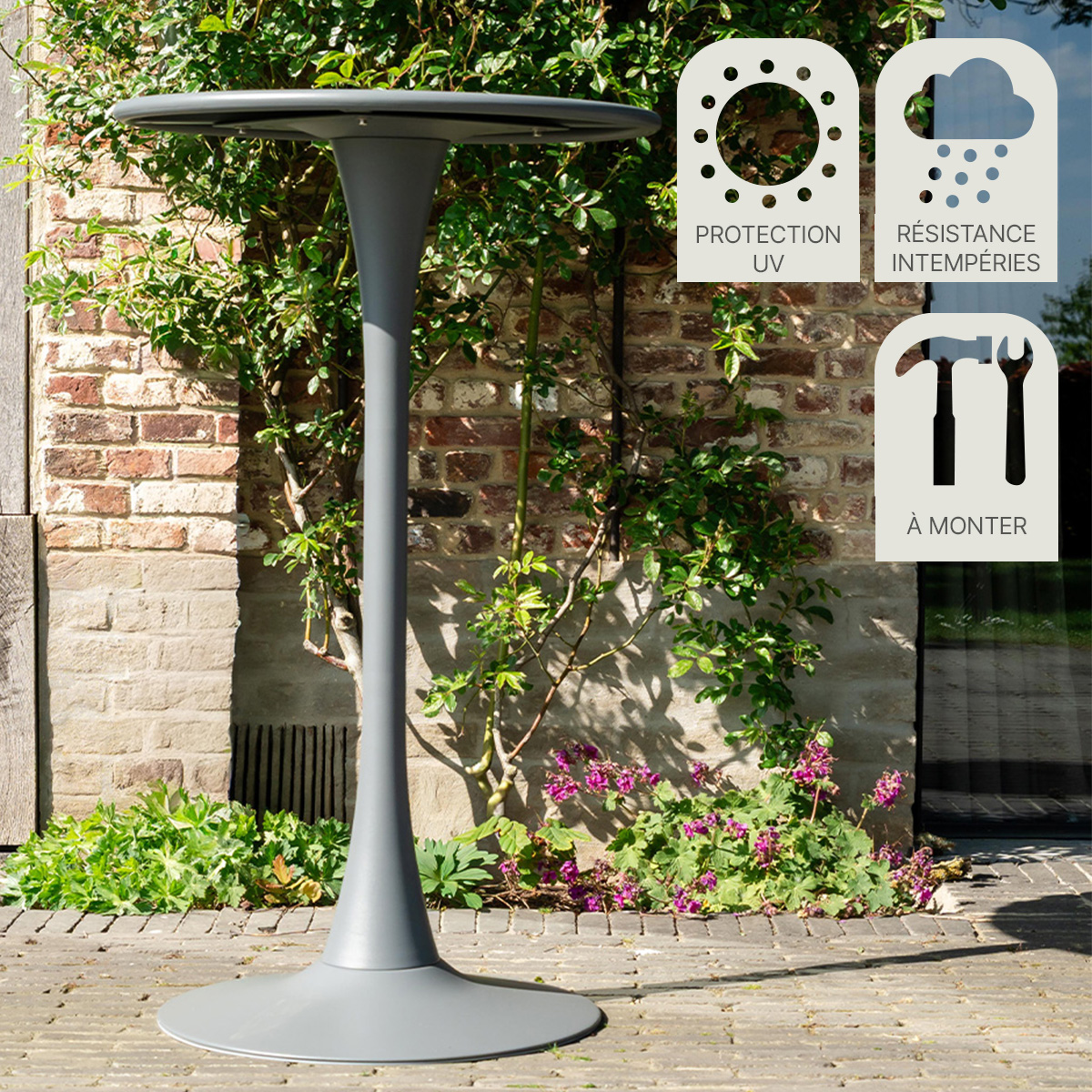 Table haute ronde de jardin en acier Gris ANDREA gris anthracite, WILSA GARDEN