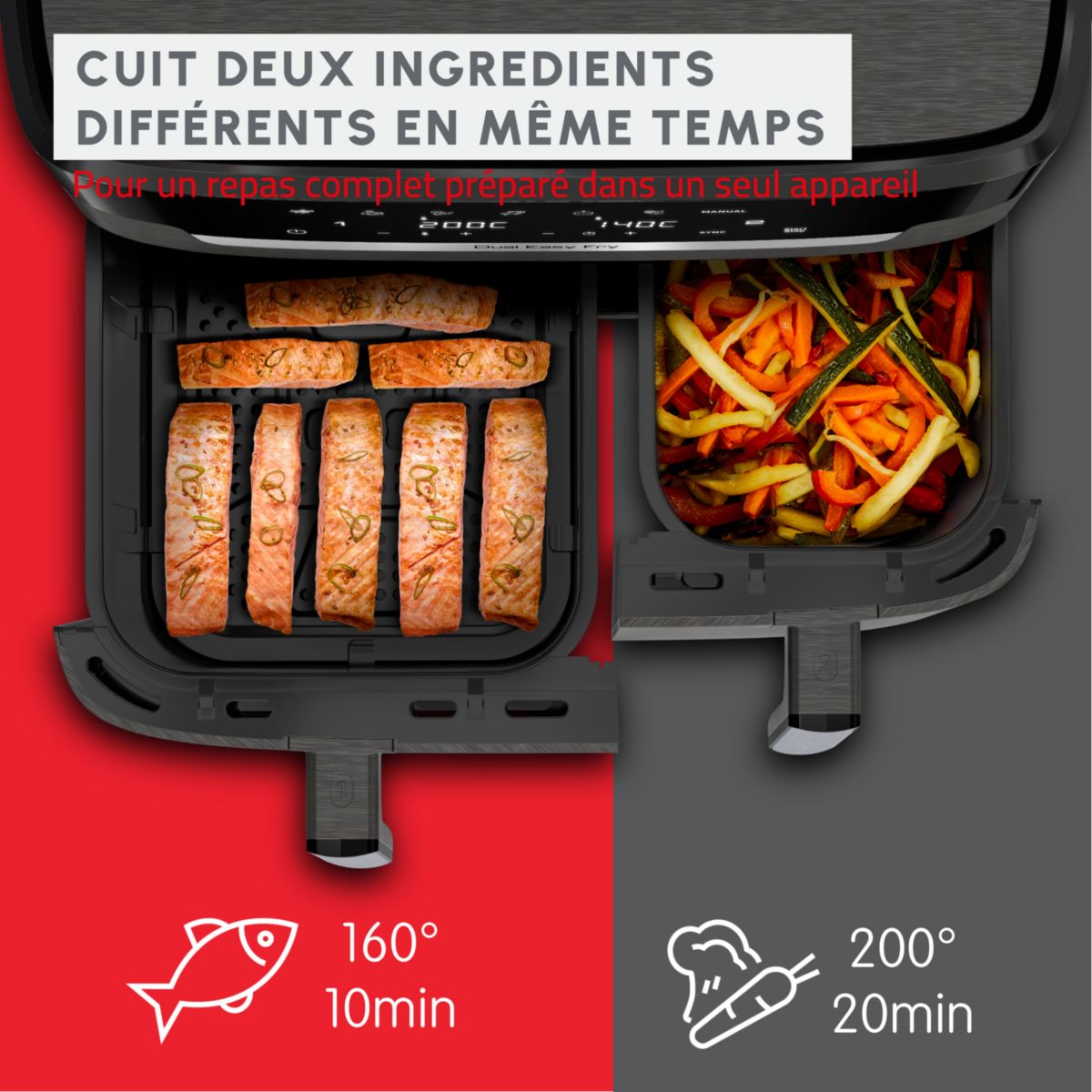 Friteuse sans huile Easy fry Dual XXL 11L EZ942HF0 noir, MOULINEX