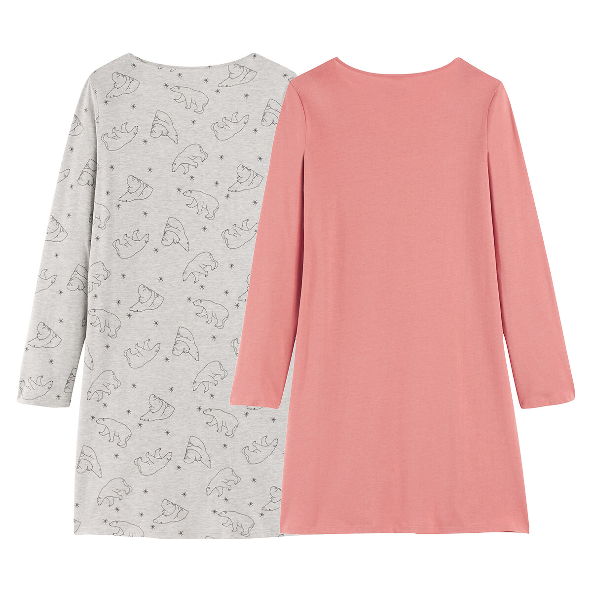Set van 2 nachthemden, lange mouwen mêleegrijs +roze, SO'HOME
