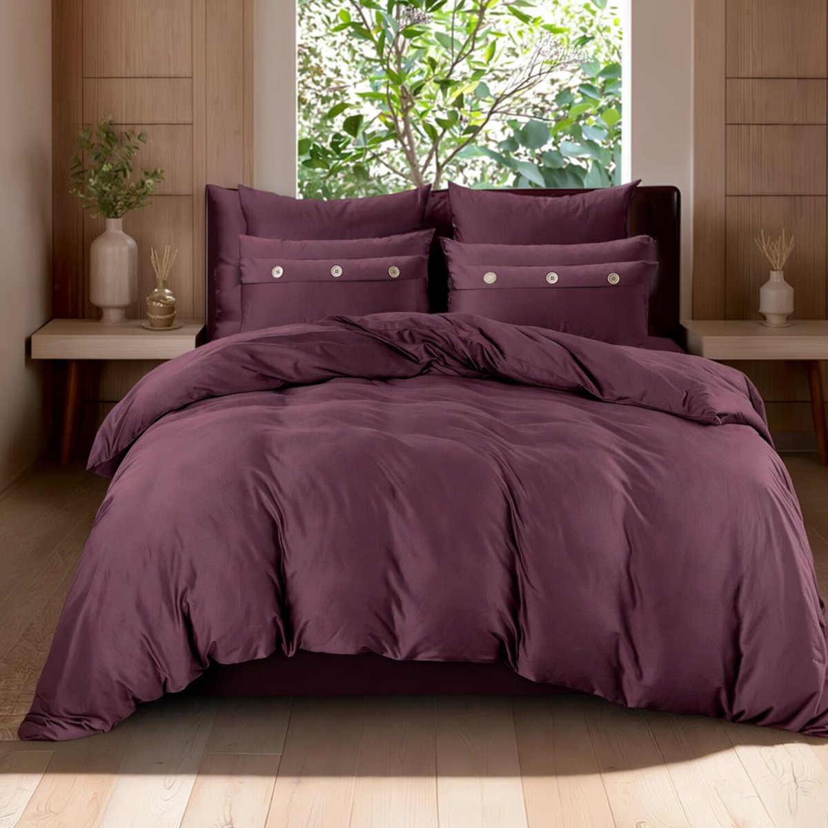 housse de couette coton uniee, OLI violet, C DESIGN HOME TEXTILE