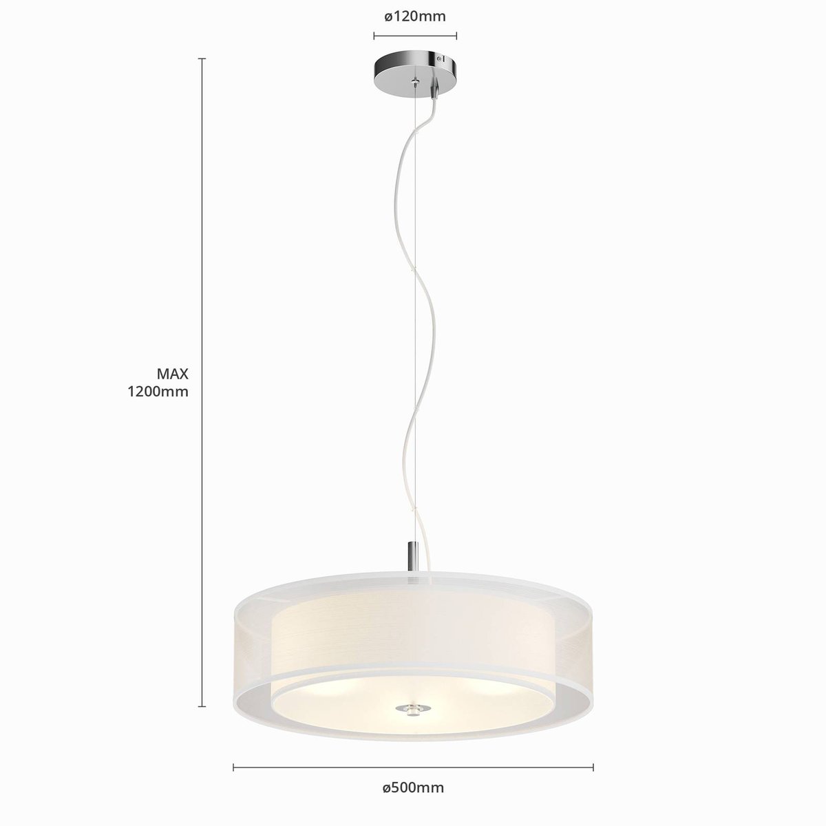 Suspension métal moderne LED Pikka,Suspension textile moderne LED Pikka blanc, chrome, LINDBY